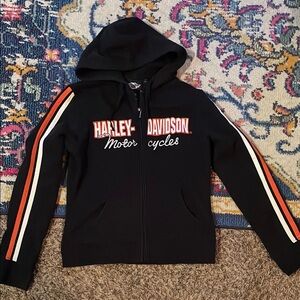 Harley-Davidson Black Hoodie with Striped Sleeves